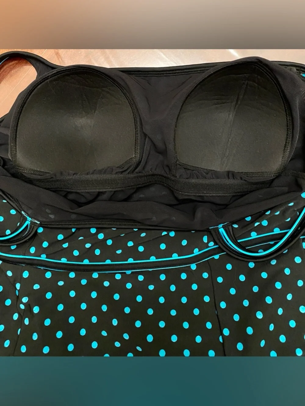 Le Cove Black Turquoise Polka Dot SZ 16 Pin-up Style High Waist Swimsuit Dress - Picture 6 of 10